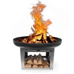 HEAT Fresvik Feuerschale 80 cm | Feuerstelle mit integriertem Holzlager