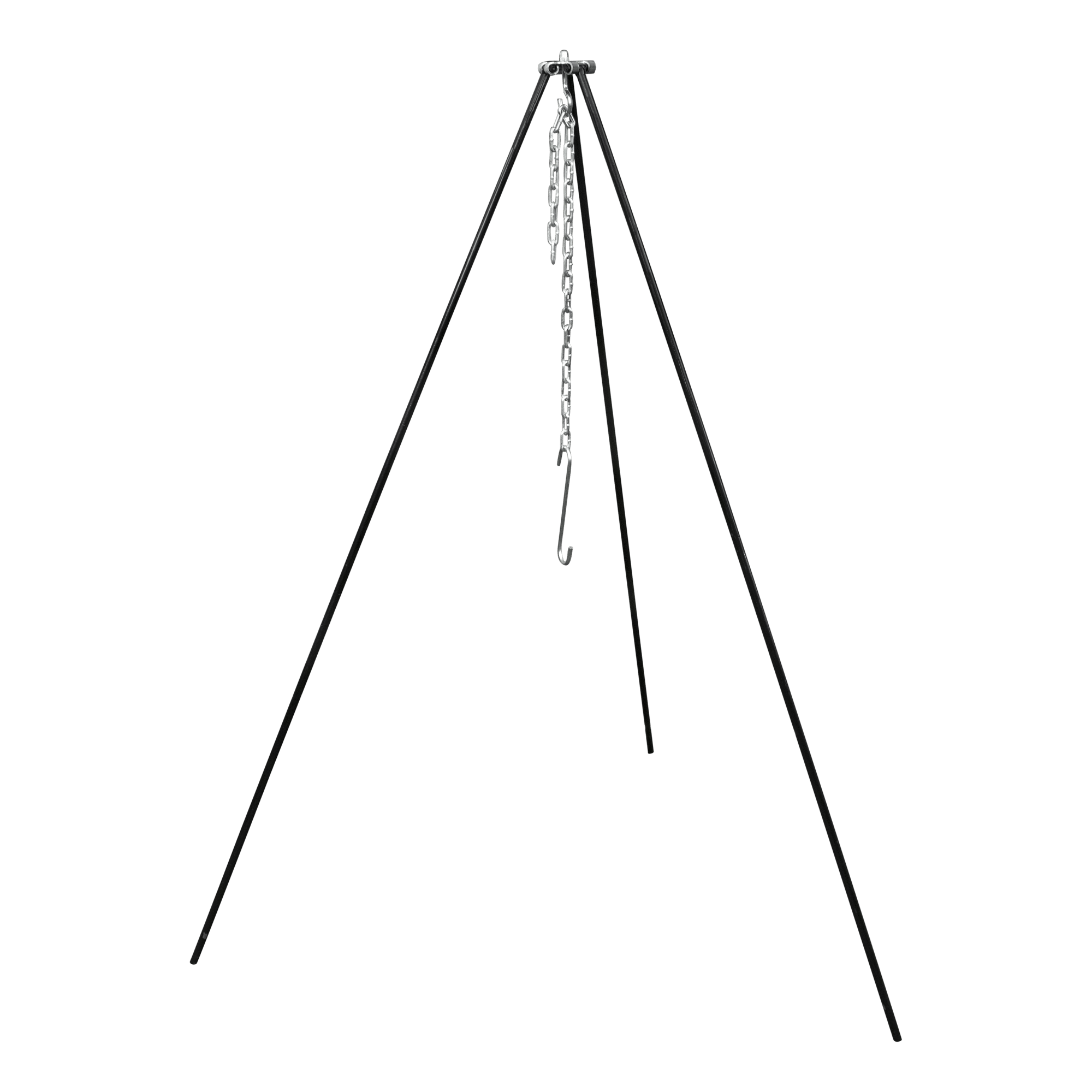 Robustes Dreibein-Stativ aus Stahl für Dutch Oven & Kessel. Höhenverstellbar mit Kette und Haken – ideal für Lagerfeuer & Outdoor Cooking.